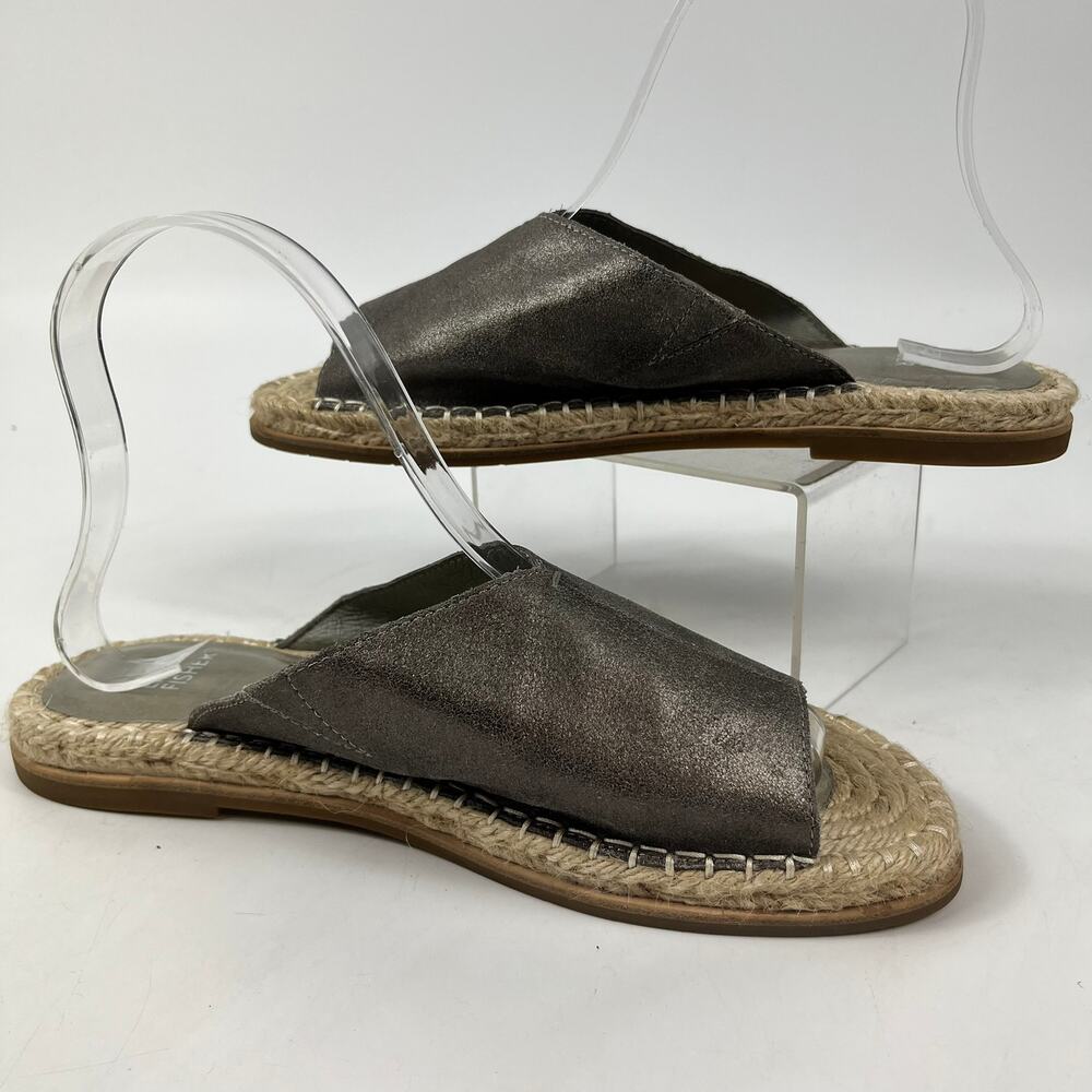 Eileen Fisher Milly Womens Sz 8.5Metallic Gray Suede Espadrille Slide Sandals